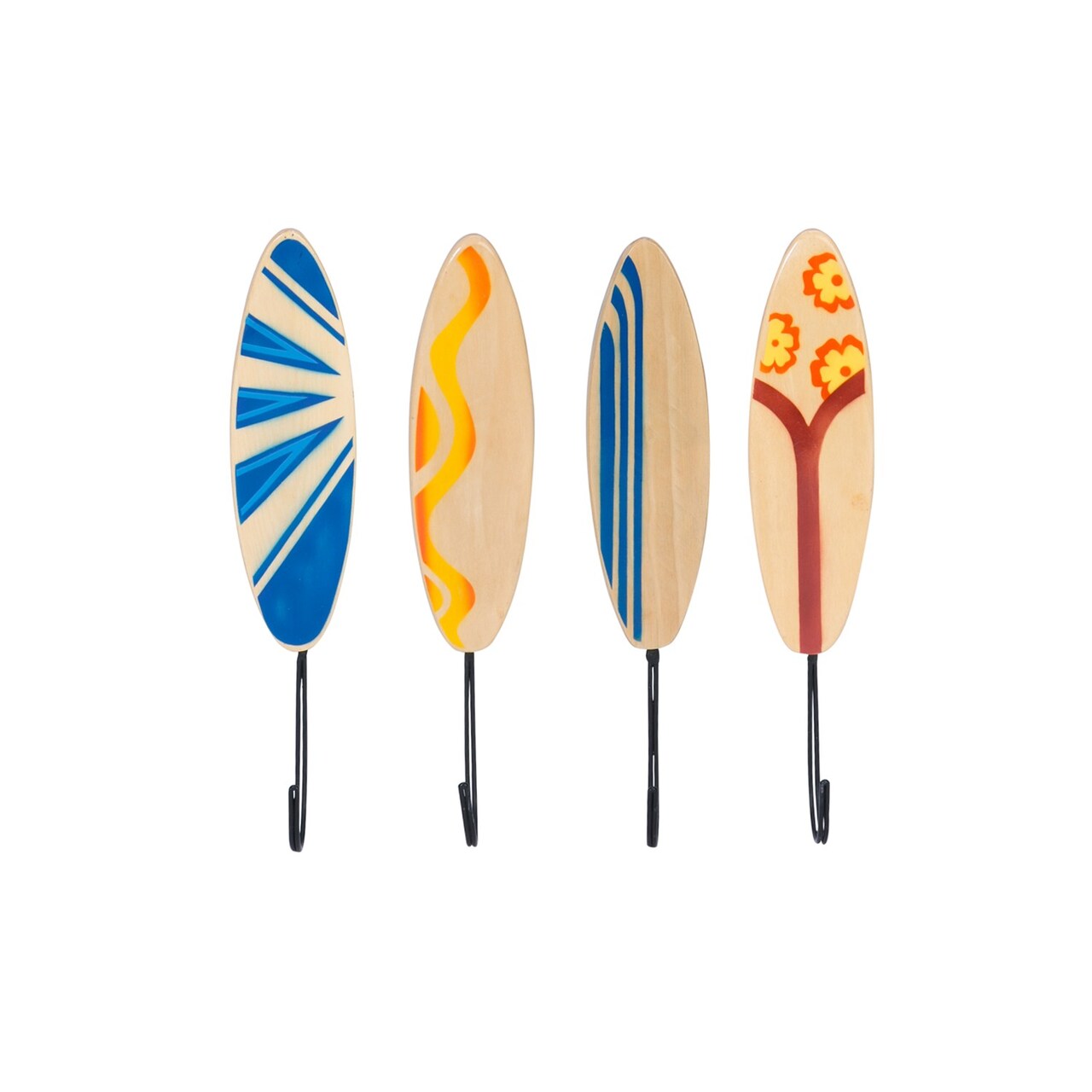 Surfboard Decor Hanging Wall Hooks Set of 4 Fun Sport Beach Life Coastal Tropical Ocean for Vacation Home Living Room